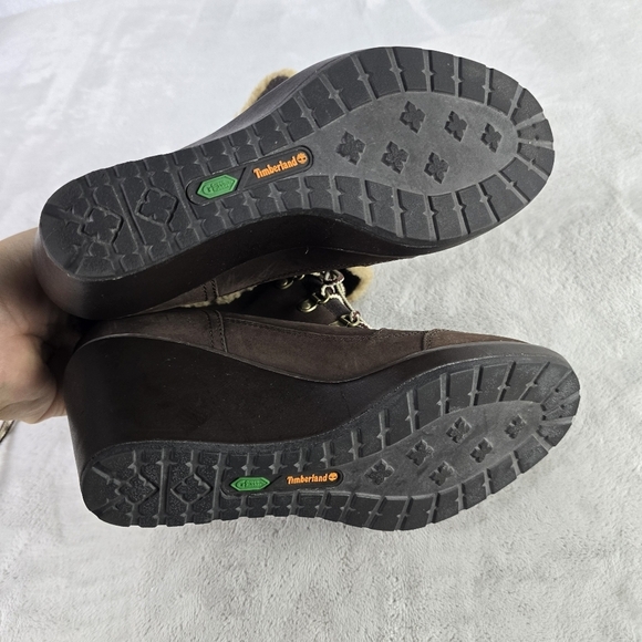 Timberland Boots Womens 8.5  Wedge Sherpa Fold Down Ankle Booties A8443 Brown - Picture 5 of 6